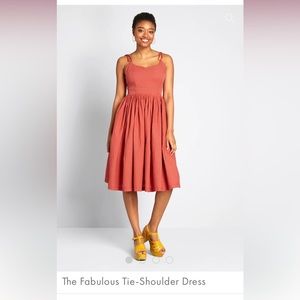 ModCloth Women's The Fabulous Tie-Shoulder Dress in Burnt Orange Size 14